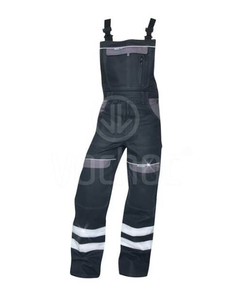 Reflexní montérkové pracovní kalhoty s laclem COOL TREND, černo/šedé