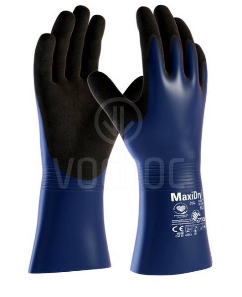 Chemické rukavice ATG MaxiDry Plus, dlaň máčená v nitrilové pěně