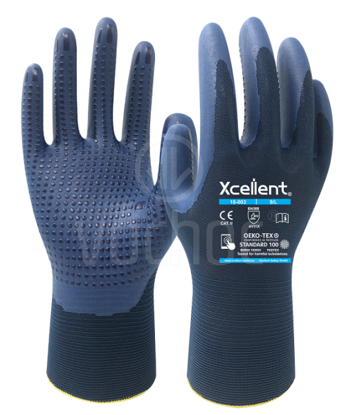 Povrstvené rukavice Xcellent Second Skin NITRIL DOTS, dlaň