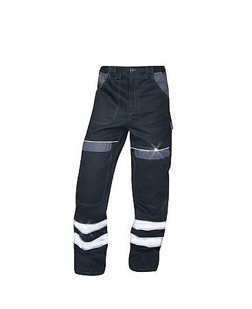 Reflexní montérkové pracovní pasové kalhoty COOL TREND, černo/šedé
