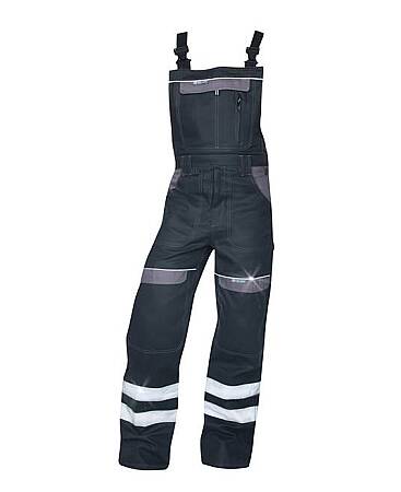 Reflexní montérkové pracovní kalhoty s laclem COOL TREND, černo/šedé