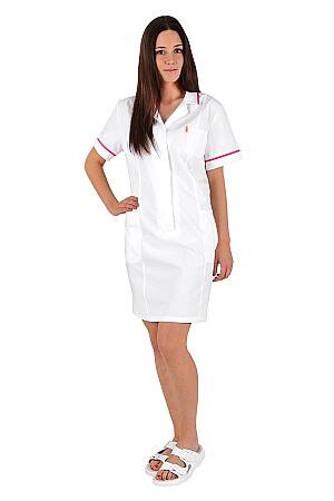 Dámské zdravotnické šaty IRIS, 100% bavlna, bílá/jahoda