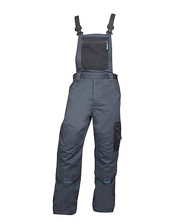 Montérkové pracovní kalhoty s laclem Ardon 4TECH, šedo/černé (prodloužené)