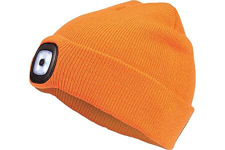 Zimní pletená čepice s LED lampou DEEL LED, oranžová