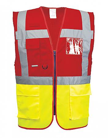 Manažerská výstražná dvoubarevná vesta Portwest PARIS, červeno-žlutá
