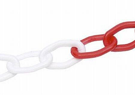 Plastový řetěz červeno-bílý 7,5mm, délka 25m