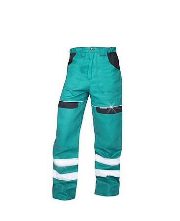Reflexní montérkové pracovní pasové kalhoty COOL TREND, zeleno/černé