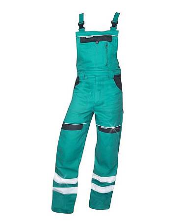 Reflexní montérkové pracovní kalhoty s laclem COOL TREND, zeleno/černé