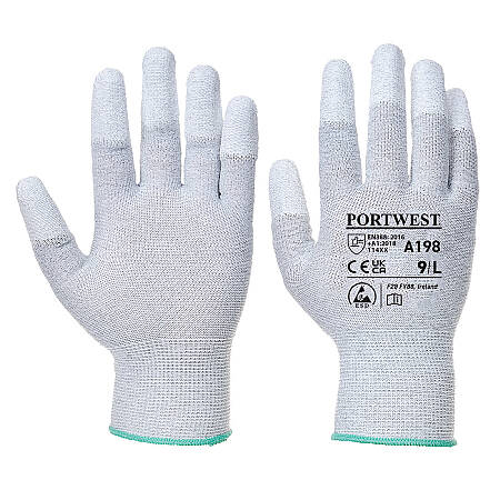 Antistatické rukavice PU Fingertip, šedé