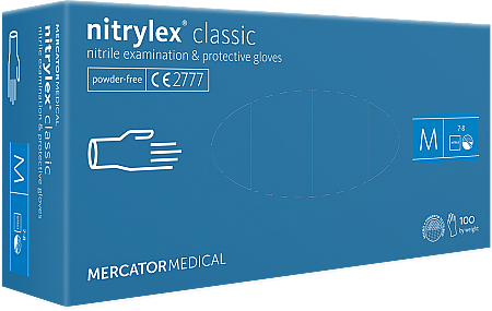 Jednorázové rukavice MERCATOR NITRYLEX Classic nitril, nepudrované, modré, 100ks